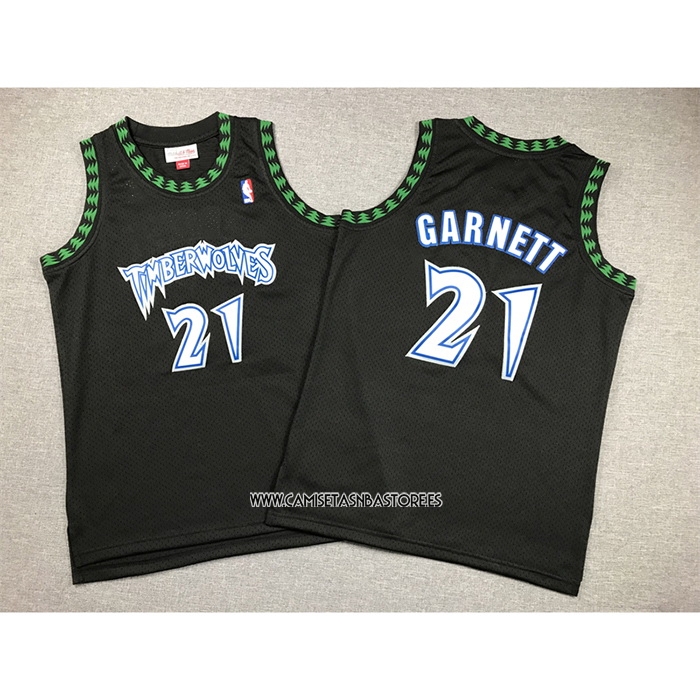 Kevin Garnett NO 21 Camiseta Nino Minnesota Timberwolves Hardwood Classics Throwback 1997-98 Negro